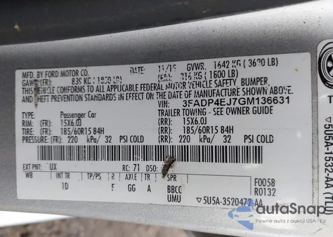 2016 Ford Fiesta Se from USA, damaged, VIN 3FADP4EJ7GM136631